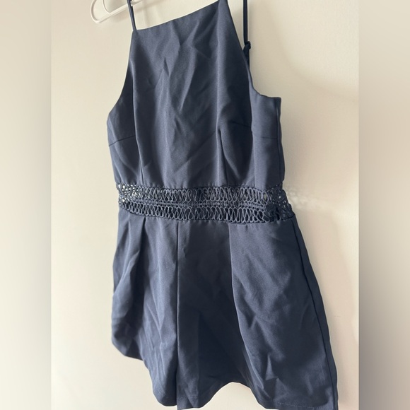 Navy Blue Romper Dress with Adjustable Straps - Picture 3 of 6